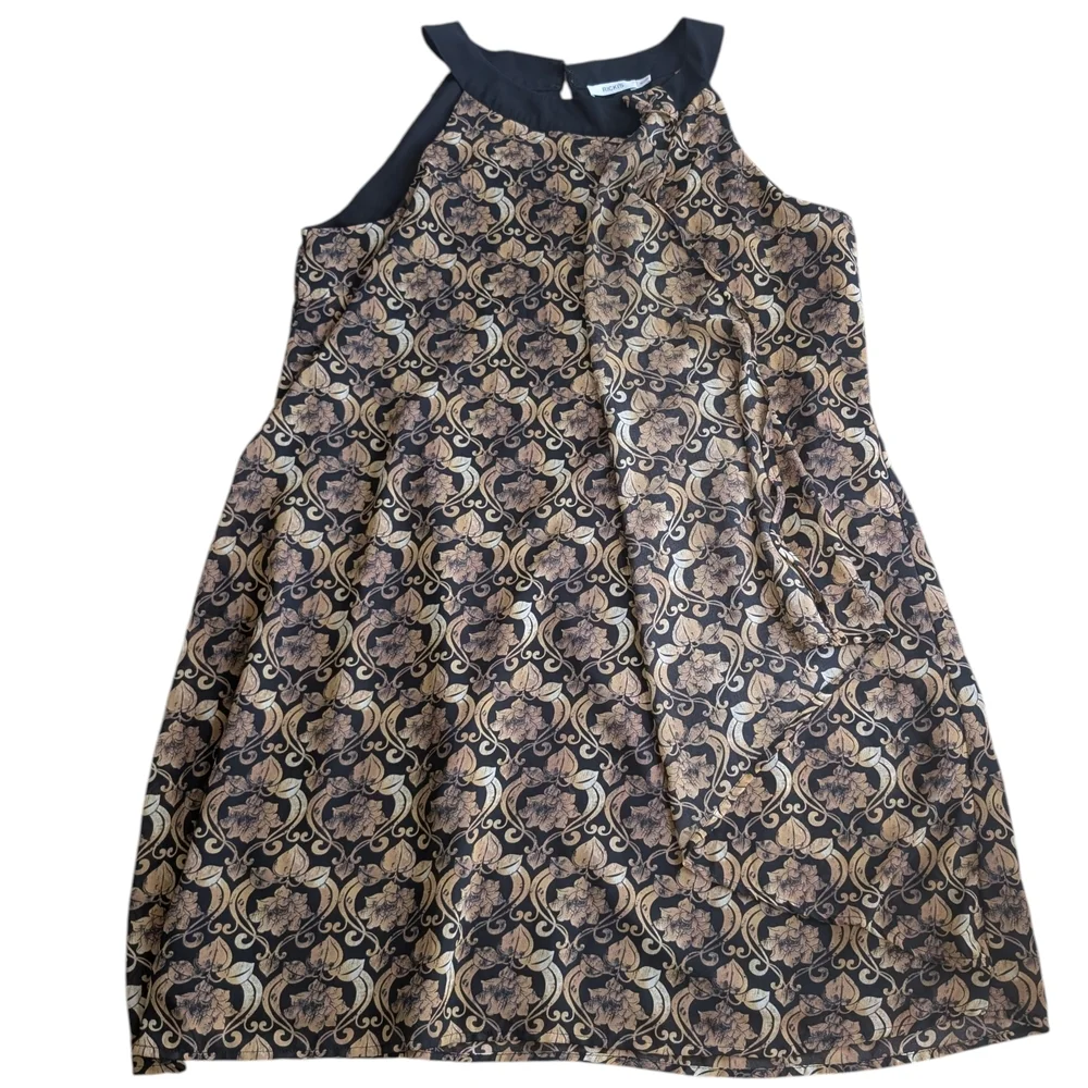Ricki’s Black Gold Baroque Midi Dress XL Flowy Sleeveless Dark Quiet Luxury - Picture 4 of 11